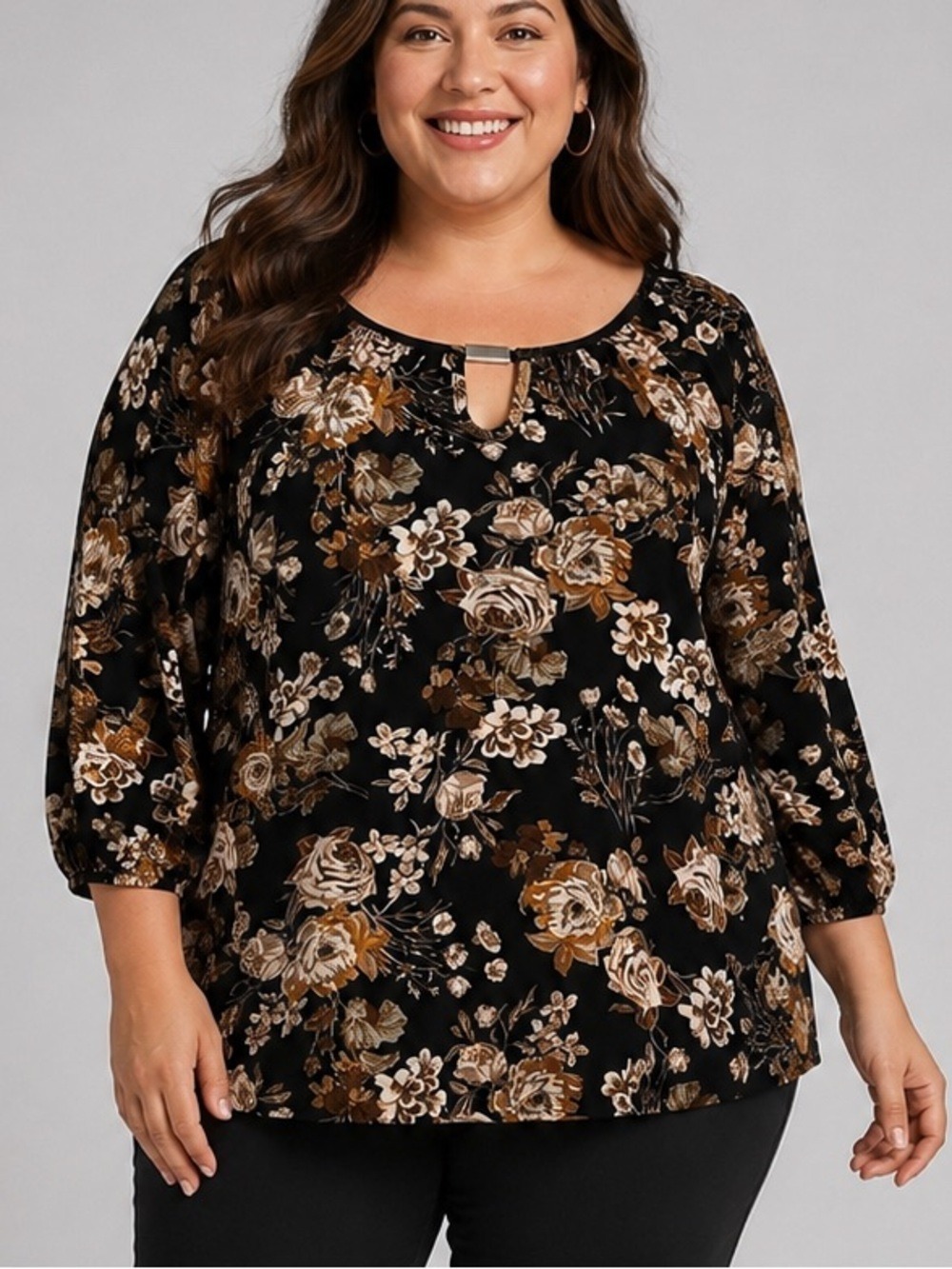 😍CLEARANCE -  ERIN BLAIR Floral Black and Brown Women's Top Plus Size XL